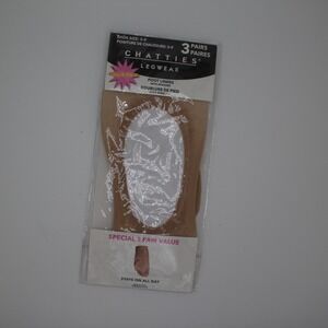 Chatties Legwear Foot Liners Socks‎ 3 Pair Pack Size 5-9 Beige No Show Comfort